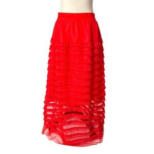 Item #A100 - N by Nancy  Red Fringe  Whimsigoth Skirt   New No Tag  Size L